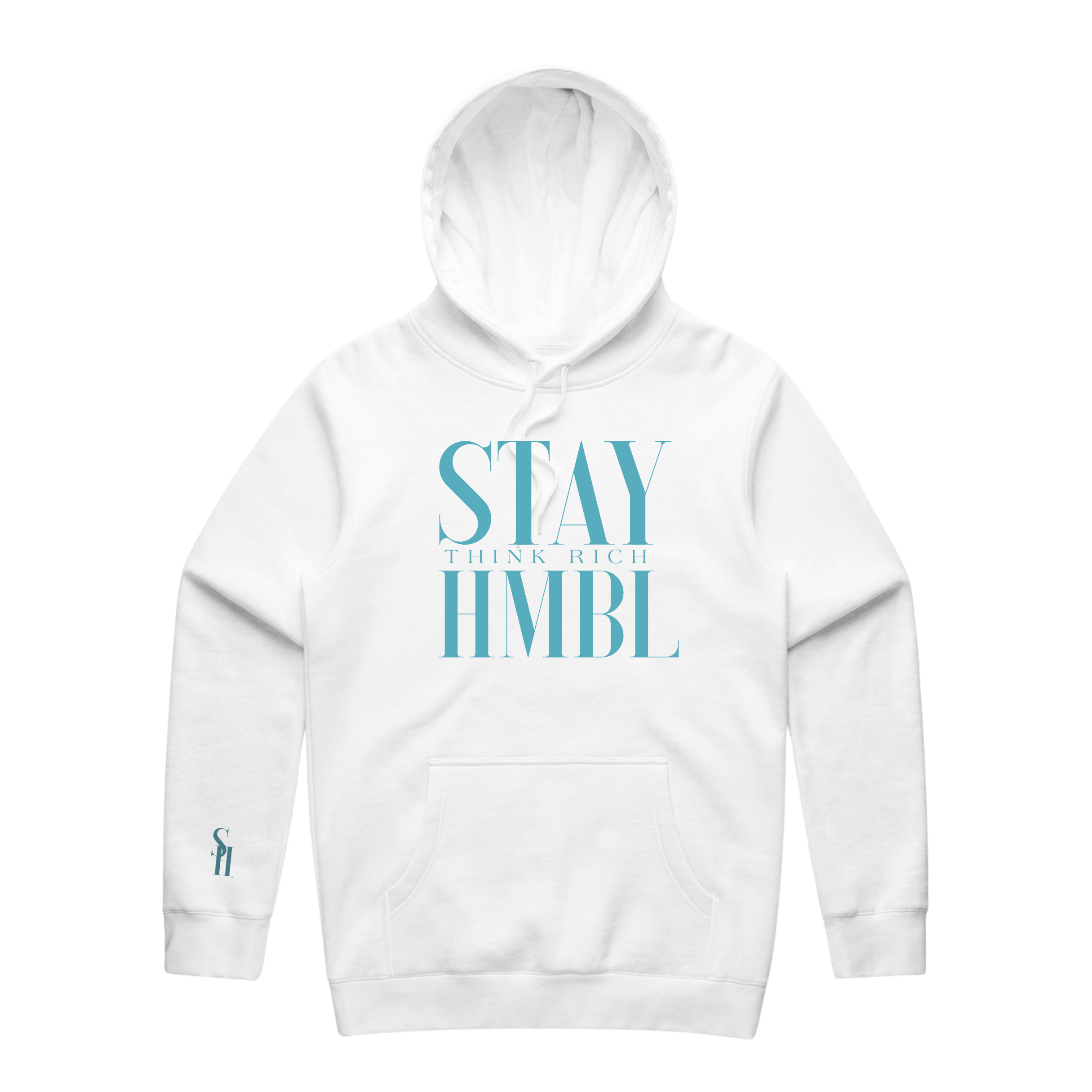 Stay HMBL Think Rich Mid-Weight Hoodie - White & Turquoise Stay HMBL Think Rich Mid-Weight Hoodie - White & Turquoise