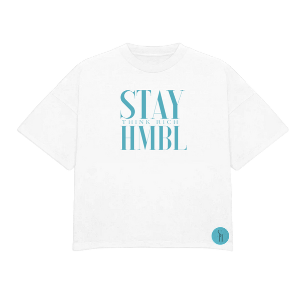Stay HMBL Think Rich T-Shirt - White & Turquoise