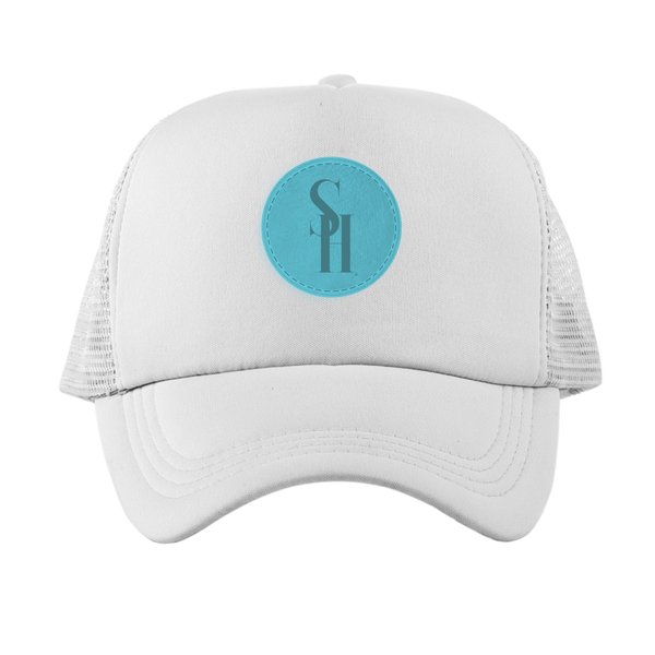 Stay HMBL Patch Trucker Hat - White & Turquoise